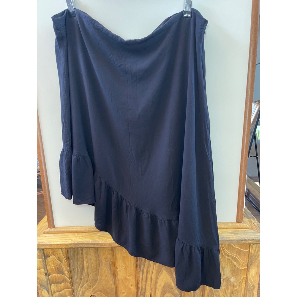 Nine West Asymmetrical Women's XXL Black High Low Midi Ruffle Skirt